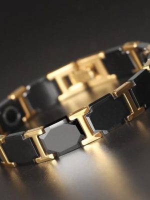 Ceramic Bracelet Black+Golden Magnetic Hematite Luxury Link Charm Bracelets