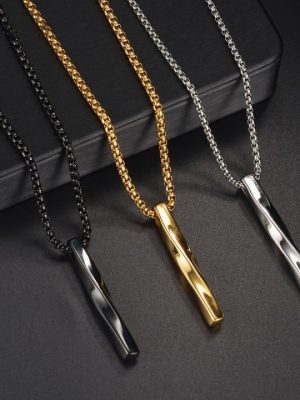 New Trendy Simple Stainless Steel Cuban Golden Chain Necklace for Men - Men's Pendant